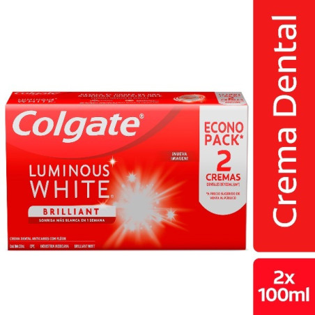 COLGATE CREMA LUMINOUS WHITE BRILLIANT 2 UNIDADES 75 ML