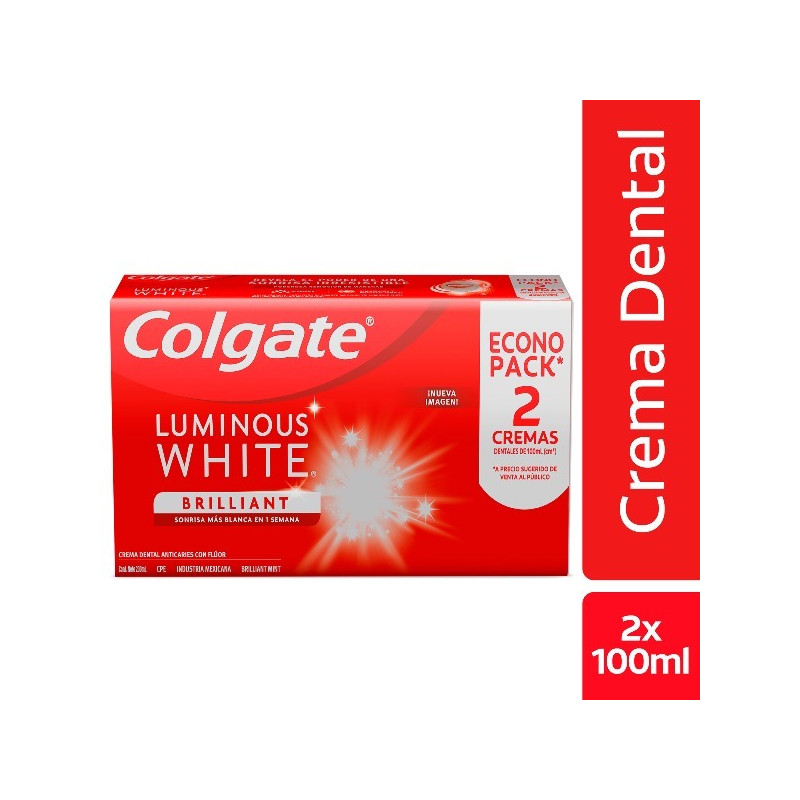 COLGATE CREMA LUMINOUS WHITE BRILLIANT 2 UNIDADES 75 ML