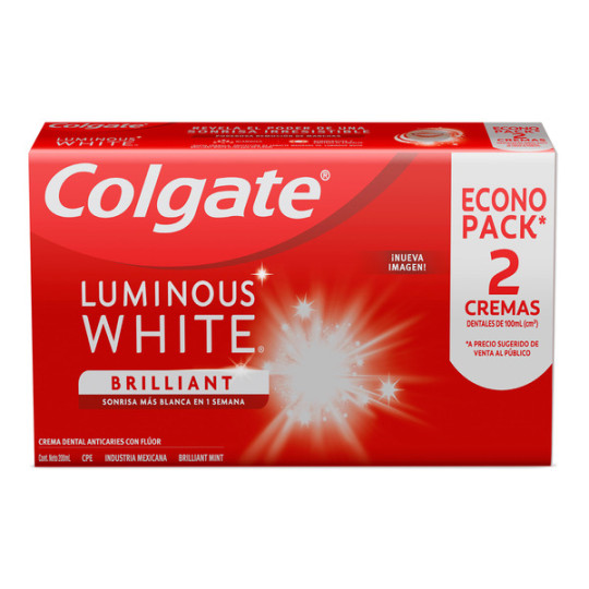 COLGATE CREMA LUMINOUS WHITE BRILLIANT 2 UNIDADES 75 ML