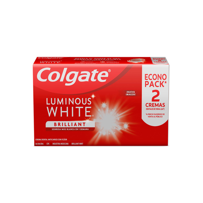 COLGATE CREMA LUMINOUS WHITE BRILLIANT 2 UNIDADES 75 ML