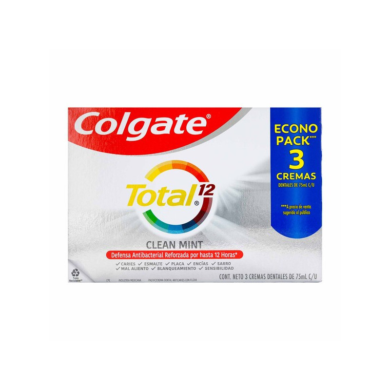 COLGATE CREMA TOTAL 12 CLEANMIT 75 G 3 UNIDADES