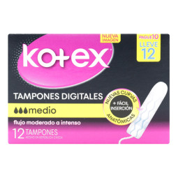 TAMPON KOTEX MEDIO SIN APLICADOR 12 UNIDADES