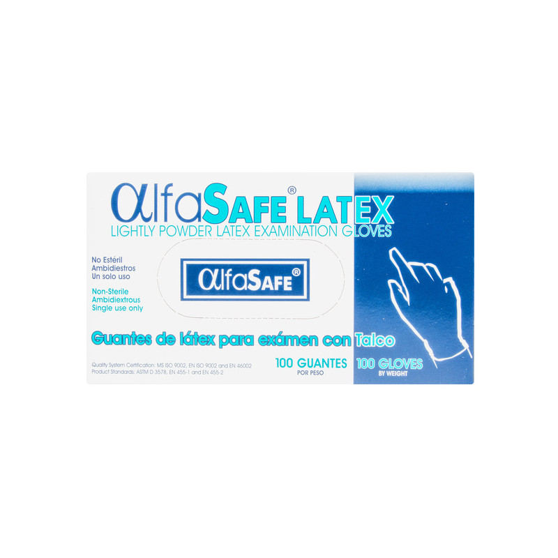 GUANTE EXAMEN LATEX CON TALCO TALLA PEQUEÑO 100 UNIDADES ALFASAFE