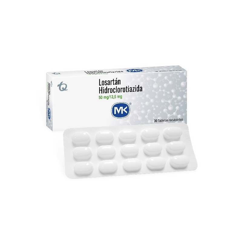 LOSARTAN HIDROCLOROTIAZIDA 50/12.5MG 30 TABLETAS RECUBIERTAS MK