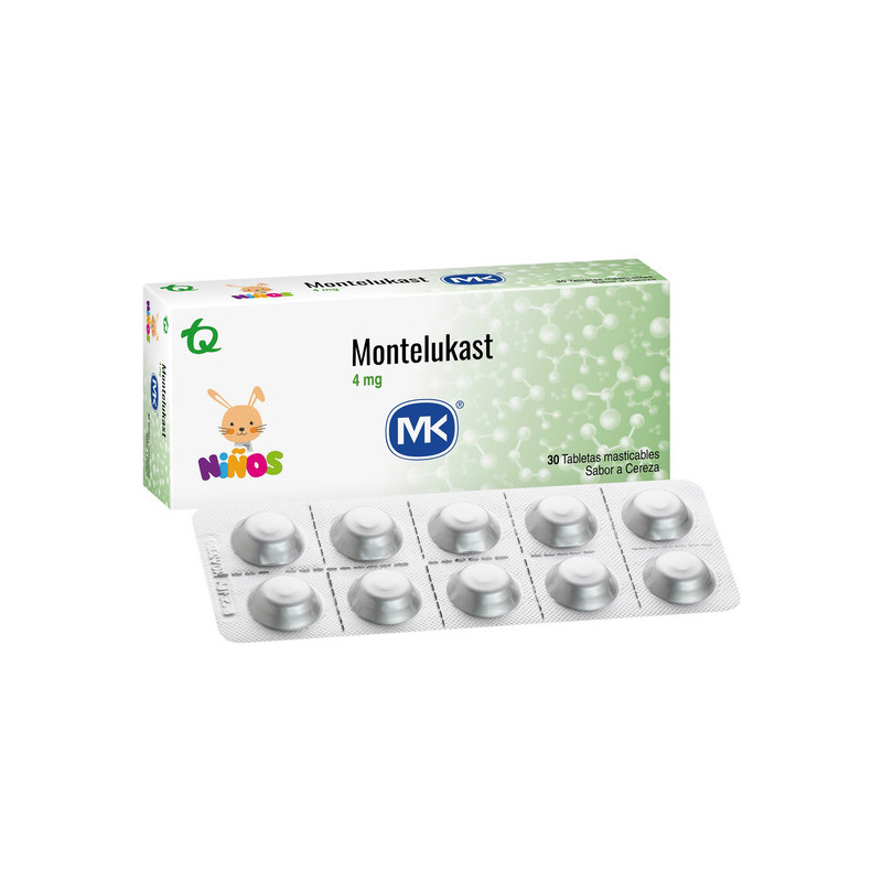 MONTELUKAST 4 MG 30 TABLETAS MASTICABLES MK