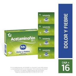 ACETAMINOFEN 500 MG 16 TABLETAS RECUBIERTAS MK