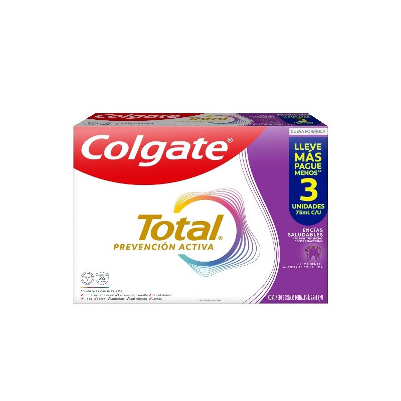 COLGATE CREMA TOTAL ENCIAS  75 ML 3 UNIDADES