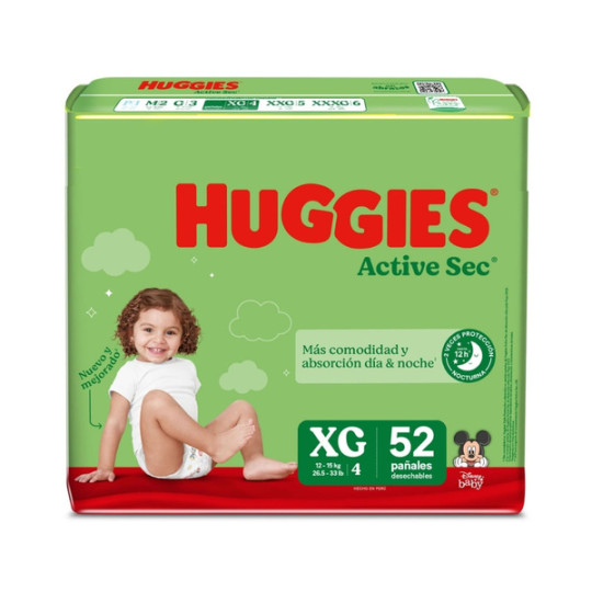 HUGGIES PANTS ACTIVE SEC ETAPA 4 52 UNIDADES
