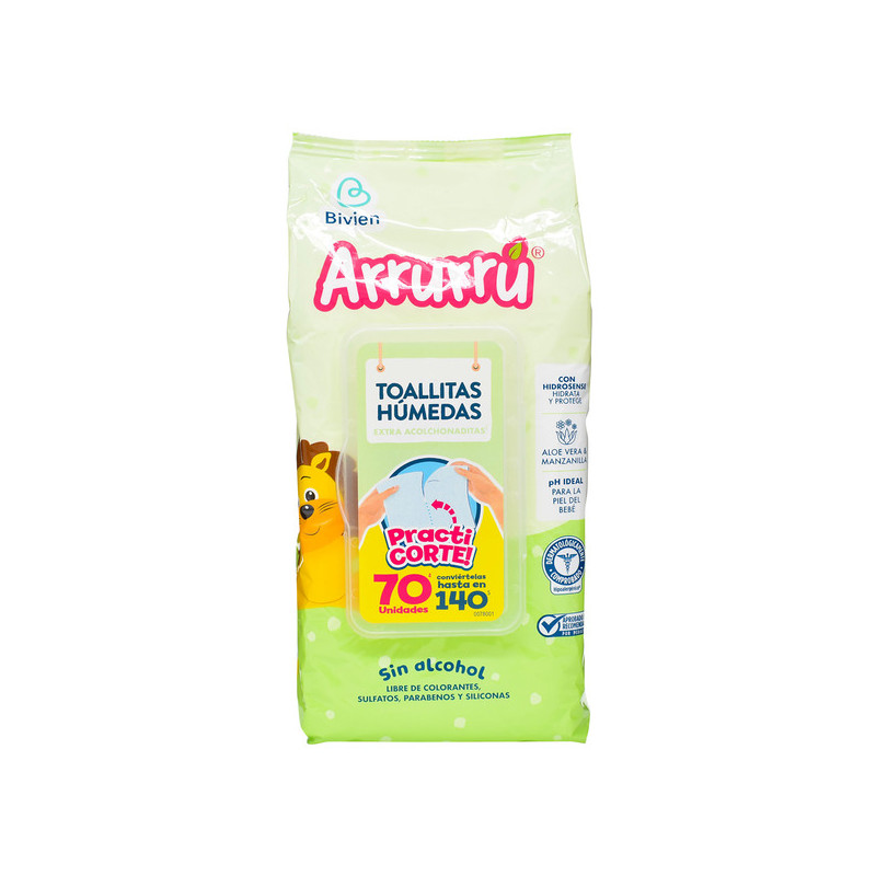 ARRURRU TOALLITAS HUMEDAS ALOE PRACTICORTE 70 UNIDADES