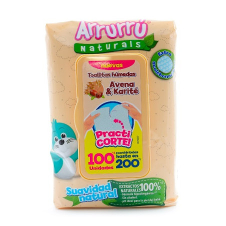 ARRURRU TOALLITAS HUMEDAS AVENA PRACTICORTE 100 UNIDADES