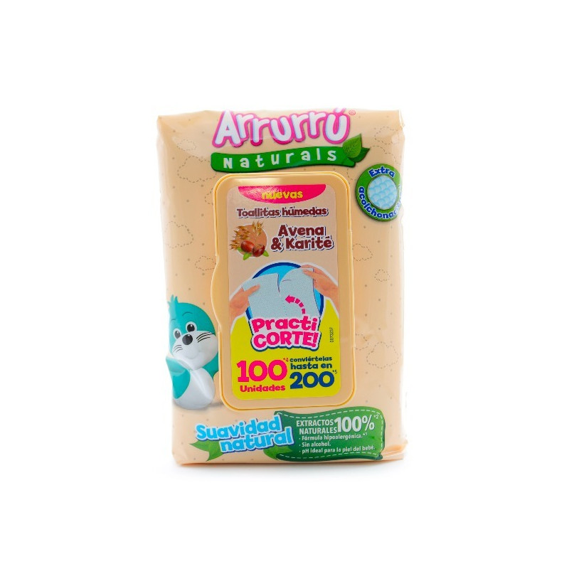 ARRURRU TOALLITAS HUMEDAS AVENA PRACTICORTE 100 UNIDADES