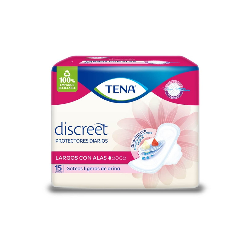 TENA LIGHTS BY PROTECTORES LARGOS CON ALAS 15 UNIDADES