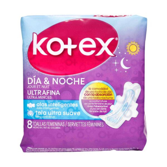 KOTEX DISCRET NOCHE EXTRA SUAVE 8 UNIDADES