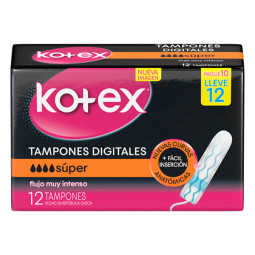 TAMPON KOTEX SUPER SIN APLICADOR 12 UNIDADES