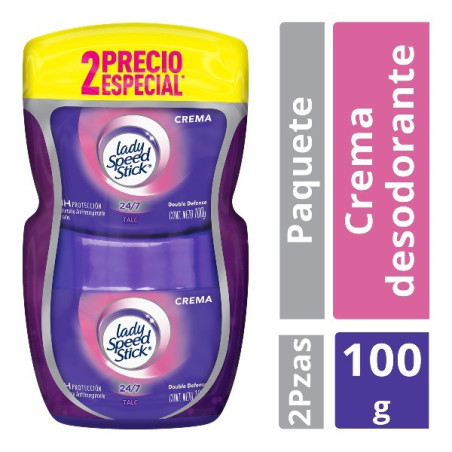 LADY SPEED STICK DESODORANTE CREMA TALC 100 G 2 UNIDADES