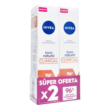 NIVEA DESODORANTE SPRAY TONO NATURAL CLINICAL WOMEN 2 UNIDADES 150 ML