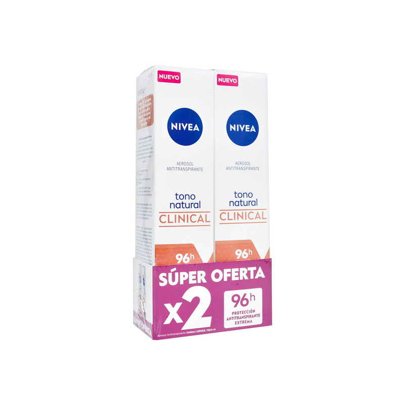 NIVEA DESODORANTE SPRAY TONO NATURAL CLINICAL WOMEN 2 UNIDADES 150 ML