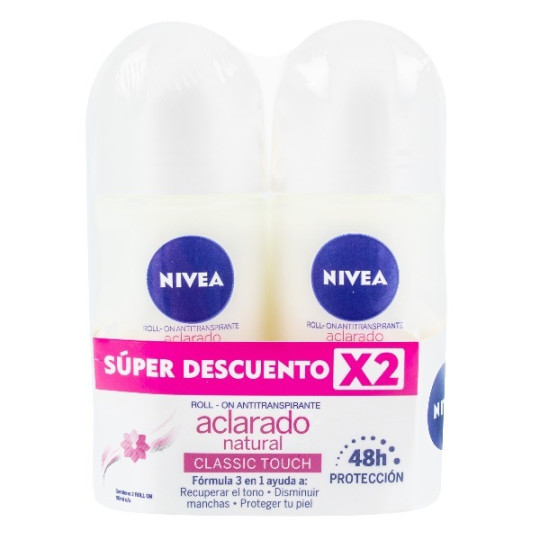 NIVEA DESODORANTE ROLLON ACLARADO NATURAL 50 ML X 2 UNIDADES