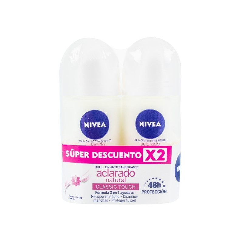 NIVEA DESODORANTE ROLLON ACLARADO NATURAL 50 ML X 2 UNIDADES
