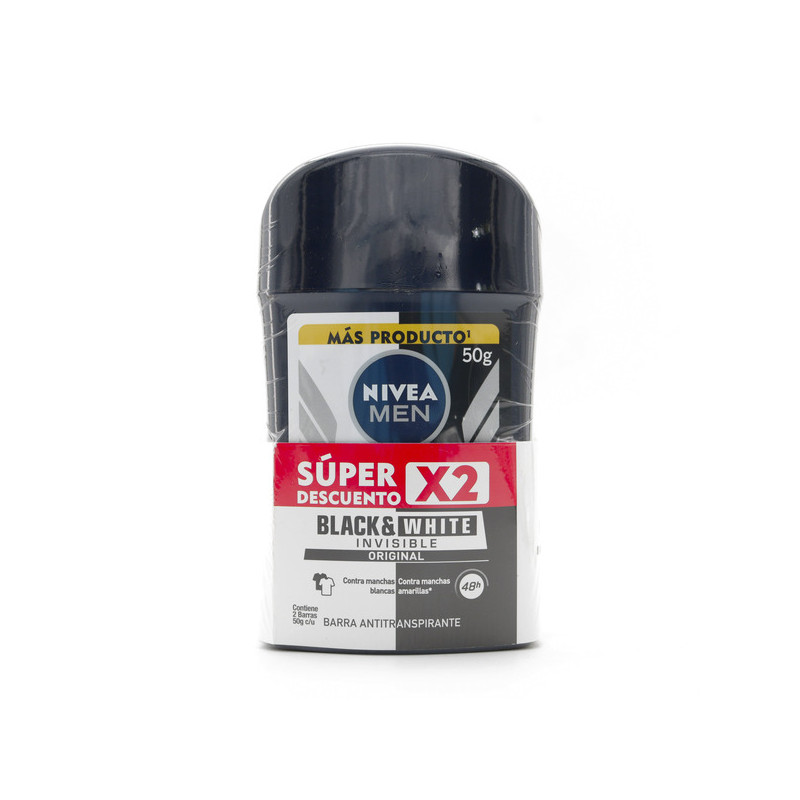 NIVEA DESODORANTE BARRA INVISIBLE MEN BLACK&WHITE 50 G 2 UNIDADES