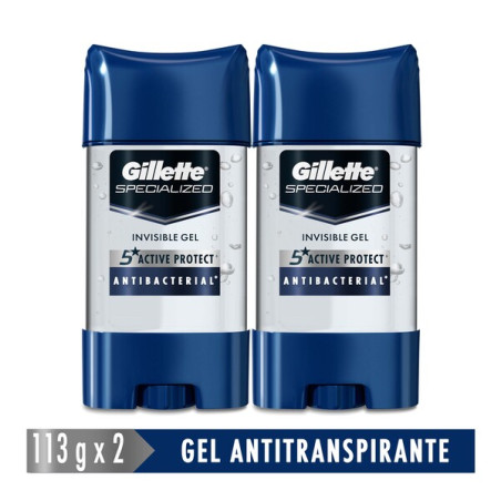 GILLETTE DESODORANTE CLEAR GEL ANTIBACTERIAL 113 G 2 UNIDADES