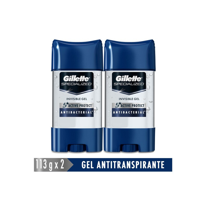 GILLETTE DESODORANTE CLEAR GEL ANTIBACTERIAL 113 G 2 UNIDADES