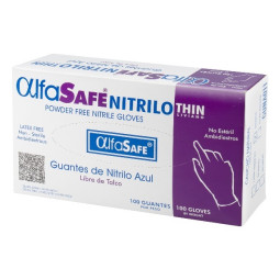 GUANTE EXAMEN NITRILO AZUL TALLA L 100 UNIDADES ALFASAFE