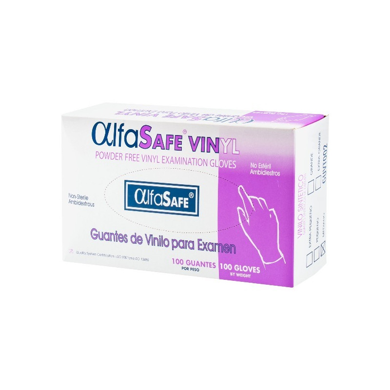 GUANTE EXAMEN VINILO TALLA M 100 UNIDADES ALFASAFE