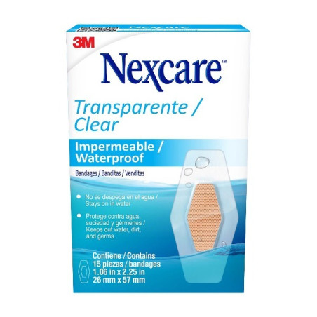 CURAS NEXCARE TRANSPARENTES IMPERMEABLES 15 UNIDADES