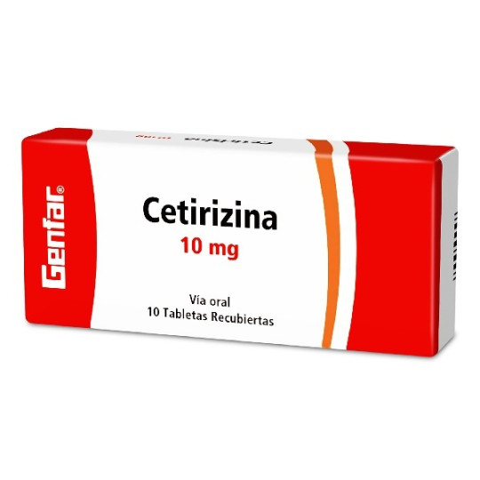 CETIRIZINA 10 MG 10 TABLETAS RECUBIERTAS GENFAR