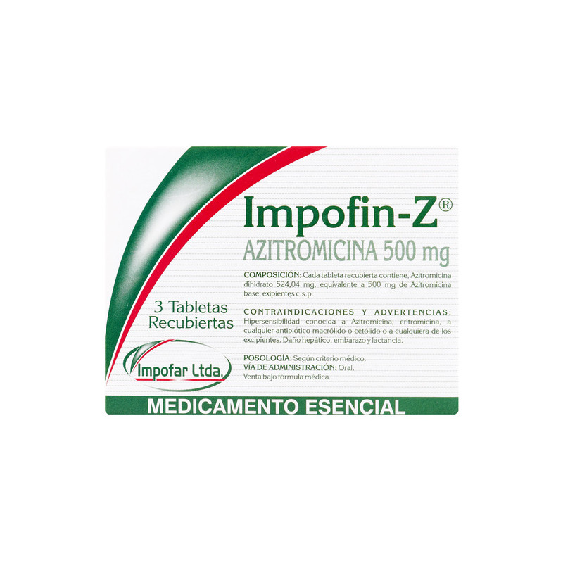 IMPOFIN-Z (AZITROMICINA 500 MG) 3 TABLETAS RECUBIERTAS