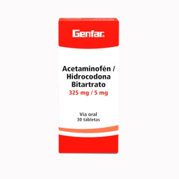 ACETAMINOFEN HIDROCODONA 325 MG/10 MG  30 TABLETAS GENFAR