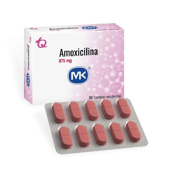 AMOXICILINA 875 MG 20 TABLETAS RECUBIERTAS MK
