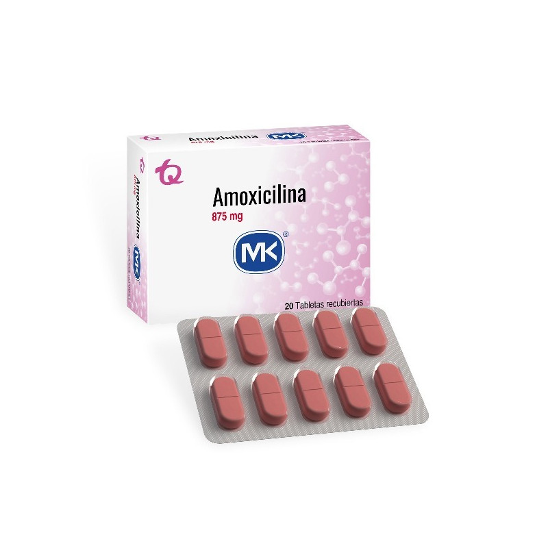 AMOXICILINA 875 MG 20 TABLETAS RECUBIERTAS MK