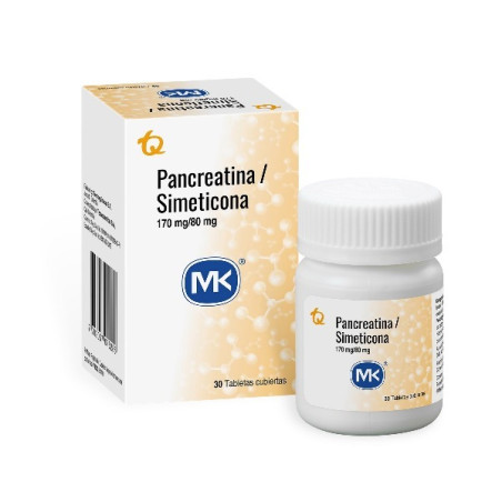 PANCREATINA + SIMETICONA 170/80MG 30 TABLETAS RECUBIERTAS MK
