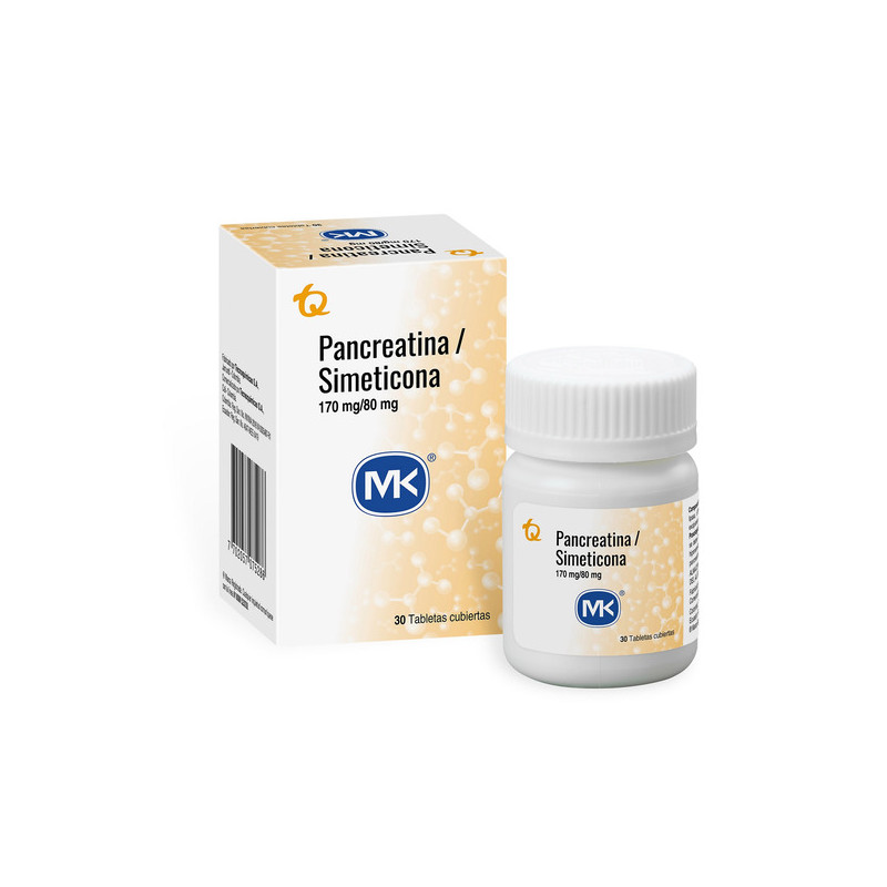 PANCREATINA + SIMETICONA 170/80MG 30 TABLETAS RECUBIERTAS MK
