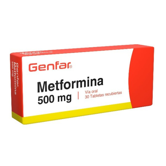 METFORMINA 500 MG 30 TABLETAS RECUBIERTAS GENFAR