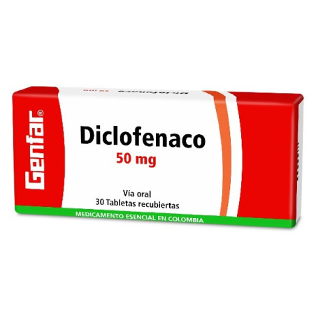 DICLOFENACO 50 MG 30 TABLETAS RECUBIERTAS GENFAR