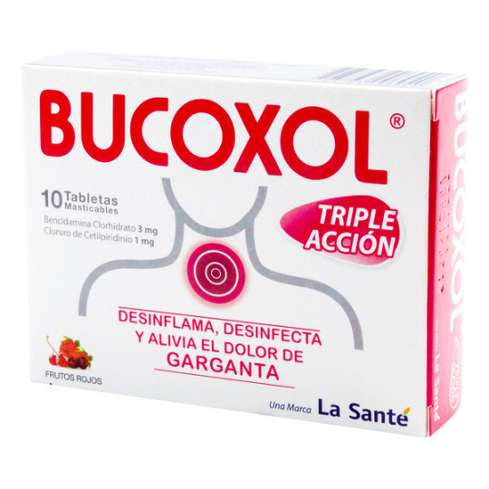 BUCOXOL FRUTOS ROJOS TRIPLE ACCION 10 TABLETAS MASTICABLES