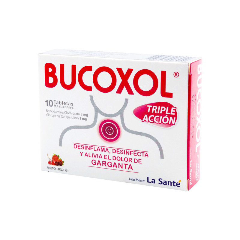 BUCOXOL FRUTOS ROJOS TRIPLE ACCION 10 TABLETAS MASTICABLES
