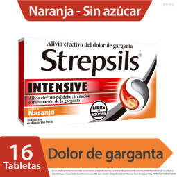 STREPSILS INTENSIVE NARANJA SIN AZUCAR 16 TABLETAS DE DISOLUCION BUCAL