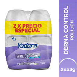 YODORA DESODORANTE ROLL ON MUJER DERMA CONTROL 53 G 2 UNIDADES